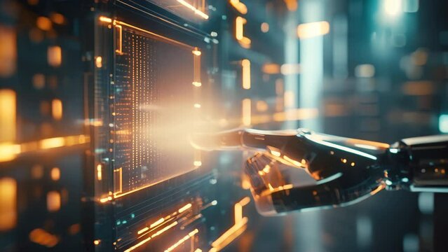 Concept art of a futuristic quantum computer interface with glowing lights, suggesting advanced technology and speed.