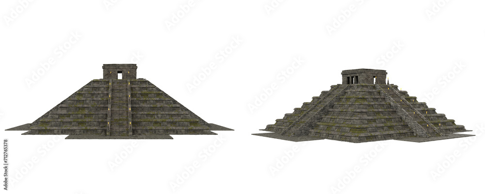 Aufkleber Ancient Aztec or Mayan pyramid. Isolated 3D rendering from 2 angles.