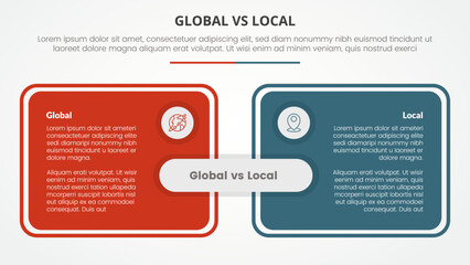 global vs local versus comparison opposite infographic concept for slide presentation with big box table outline with flat style