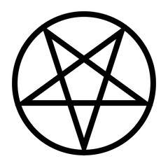 Inverted pentagram circumscribed by a circle. Five-pointed star sign. Magical symbol of Satanism. Simple flat black illustration. - obrazy, fototapety, plakaty