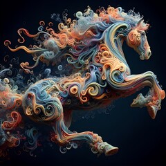 Fototapeta na wymiar Horse with light colorful glowing smoke. Generative AI 
