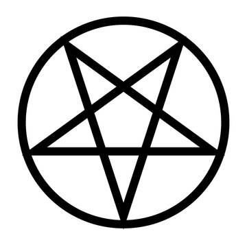 Inverted pentagram circumscribed by a circle. Five-pointed star sign. Magical symbol of Satanism. Simple flat black illustration.