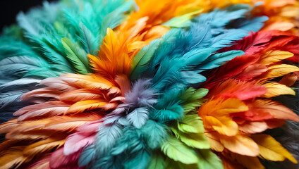 Multicolored feathers closeup background bright