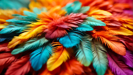 Obraz premium Multicolored feathers closeup background elegance