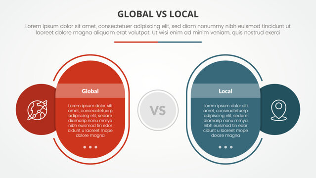 global vs local versus comparison opposite infographic concept for slide presentation with round rectangle box outline circle with flat style