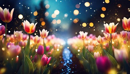 closeup on tulip flower with bokeh background - obrazy, fototapety, plakaty