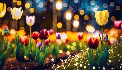 closeup on tulip flower with bokeh background
