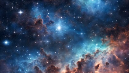 Fototapeta na wymiar Blue Galaxy Outer space Clouds and Stars Wallpaper. Cyan Abstract Starscape Background
