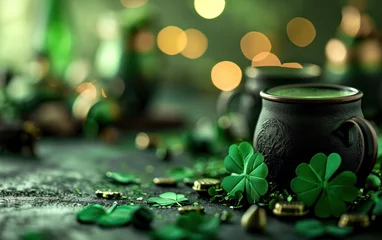 Foto op Plexiglas Celebrating Saint Patricks day in Ireland with a glass of green beer. St Patricks day background. Generative AI © kurkalukas