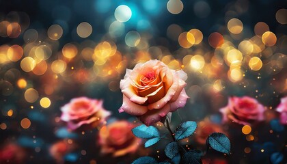 closeup on rose flower with bokeh background - obrazy, fototapety, plakaty