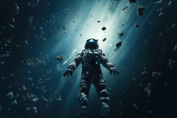Fototapeta premium A shot of an astronaut floating in the vastness of space, with the stars and galaxies visible in the background