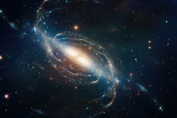 A shot of a distant galaxy, with its spiral arms stretching out into the infinite darkness of space - obrazy, fototapety, plakaty