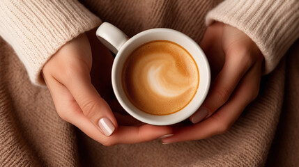 cup of coffee hold with female hands