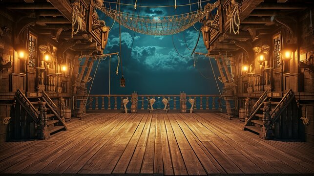 empty pirate ship deck background for theater stage scene