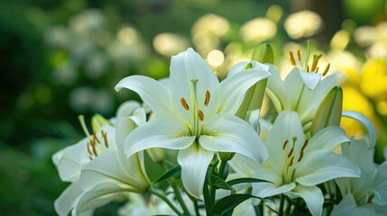 Fototapeta premium white lilies in a garden, creating an elegant and serene natural setting generative ai