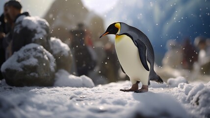 Adorable Penguin Waddling on the Arctic Iceberg Landscape with Majestic Icy Ocean Background - AI-Generative