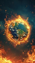 Powerful illustration showcasing Earth on fire, conveying the urgency and impact of environmental challenges