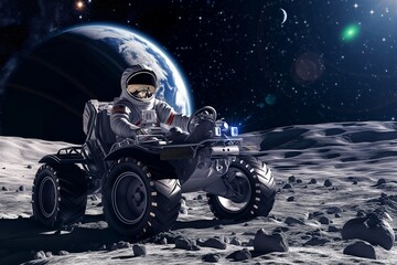 Astronaut on the surface of the moon. exploring outer space.