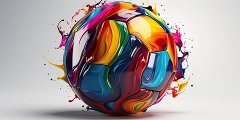 Deurstickers Soccer ball in splashes of color design art. Football concept, concept art goal. A collection of bright soccer ball prints for T-shirts, clothing and paper. Sport football logo illustration. © Nataly G