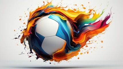 Soccer ball in splashes of color design art. Football concept, concept art goal. A collection of bright soccer ball prints for T-shirts, clothing and paper. Sport football logo illustration. - obrazy, fototapety, plakaty