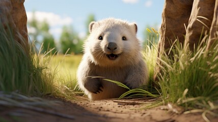 Adorable Wombat Frolicking in a Playful Stance - AI-Generative