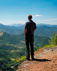 Fototapeta premium Man looking at the mountains