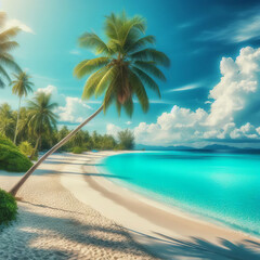 Palm tree on exotic sand beach