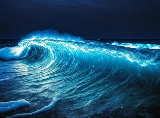 Deurstickers Bioluminescent waves in the sea at night © D'Arcangelo Stock