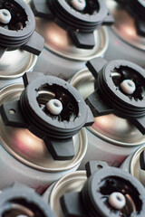 polyurethane foam box close-up, front and back background blurred with bokeh effect