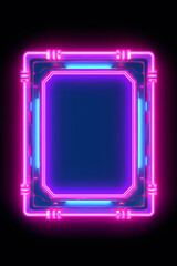 Rectangle horizontal Neon lights frame mock up with glowing pink and blue lights.