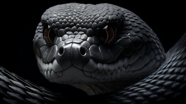 Majestic and Focused Black Snake with Determined Expression and Piercing Eyes - AI-Generative