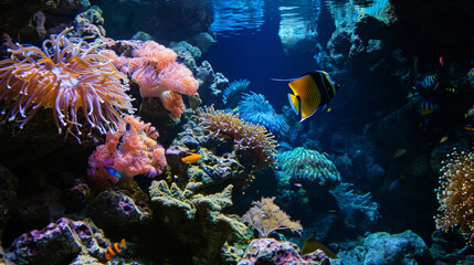 Fototapeta na wymiar Amazing coral reef aquarium moment. Generative Ai
