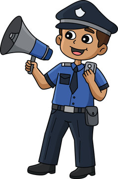 Police Man with Megaphone Cartoon Colored Clipart