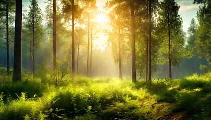 Fototapeta na wymiar illustration of forest at the morning