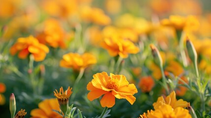 Fototapeta premium field of marigold flowers, creating a warm and vibrant floral tapestry generative ai