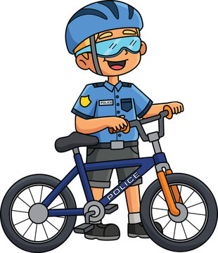 Police Officer with a Bike Cartoon Colored Clipart
