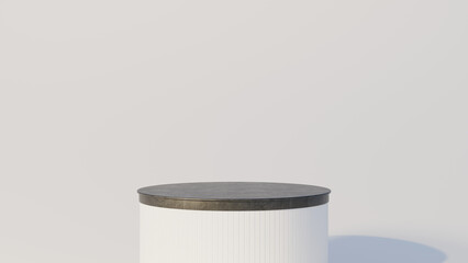 Black empty podium or pedestal for product presentation. Mockup platform on white background. 3d rendering	