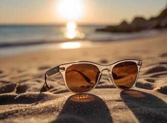 Fototapeta na wymiar Sunglasses closeup at the beach