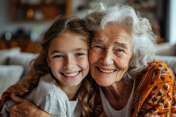 Grandmother with his granddaughter, laughing together and have a cheerful time