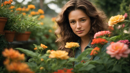 Naklejka premium woman in the field of flowers 