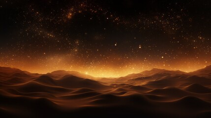 Golden stars illuminate dark, rolling desert dunes under a serene sky.