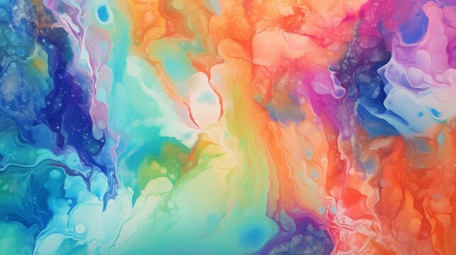 Abstract Orange and Turquoise Watercolor Painting Texture Background with a Rainbow of Fluid Abstractions