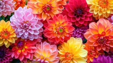 Obraz premium vibrant dahlia flowers, forming a bold and colorful floral background generative ai