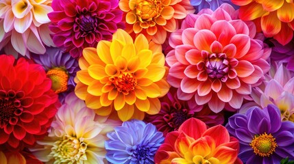 Obraz premium vibrant dahlia flowers, forming a bold and colorful floral background generative ai