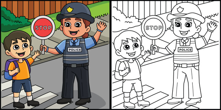 Police Traffic Officer Coloring Page Illustration