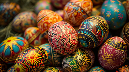Collection of Easter eggs with elaborate hand-painted designs, a cultural treasure