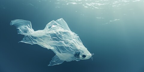 Ocean Illusion: Environmental Concept with Fish-Shaped Plastic Bag in Milky Waters - Conservation Awareness Wallpaper