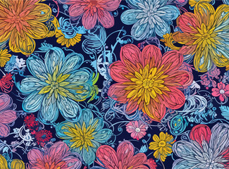 Vibrant colorful abstract flowers seamless pattern pretty. 
