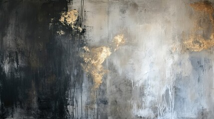 Abstract painting in black, grey and silver with gold accents, modern decoration, contemporary art
