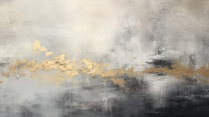 Abstract painting in black, grey and silver with gold accents, modern decoration, contemporary art